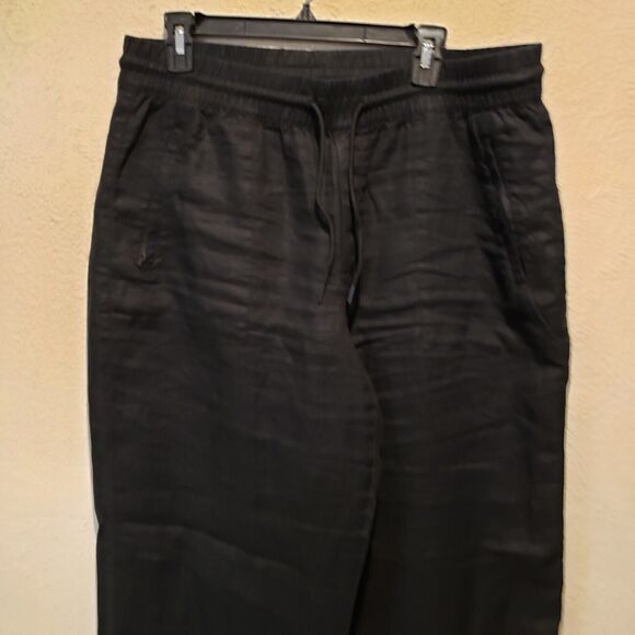 Athleta Pants Women Size  L Black 100% Linen Wide Leg Drawstring Breathable - Picture 3 of 13